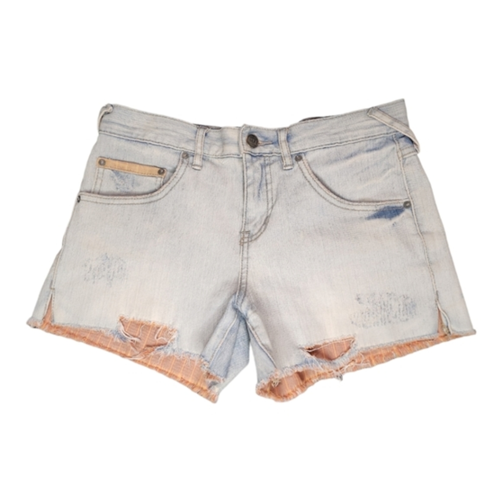 Free People Light‎ Wash Distressed Cut-Off Denim Shorts Orange Lining Size 26